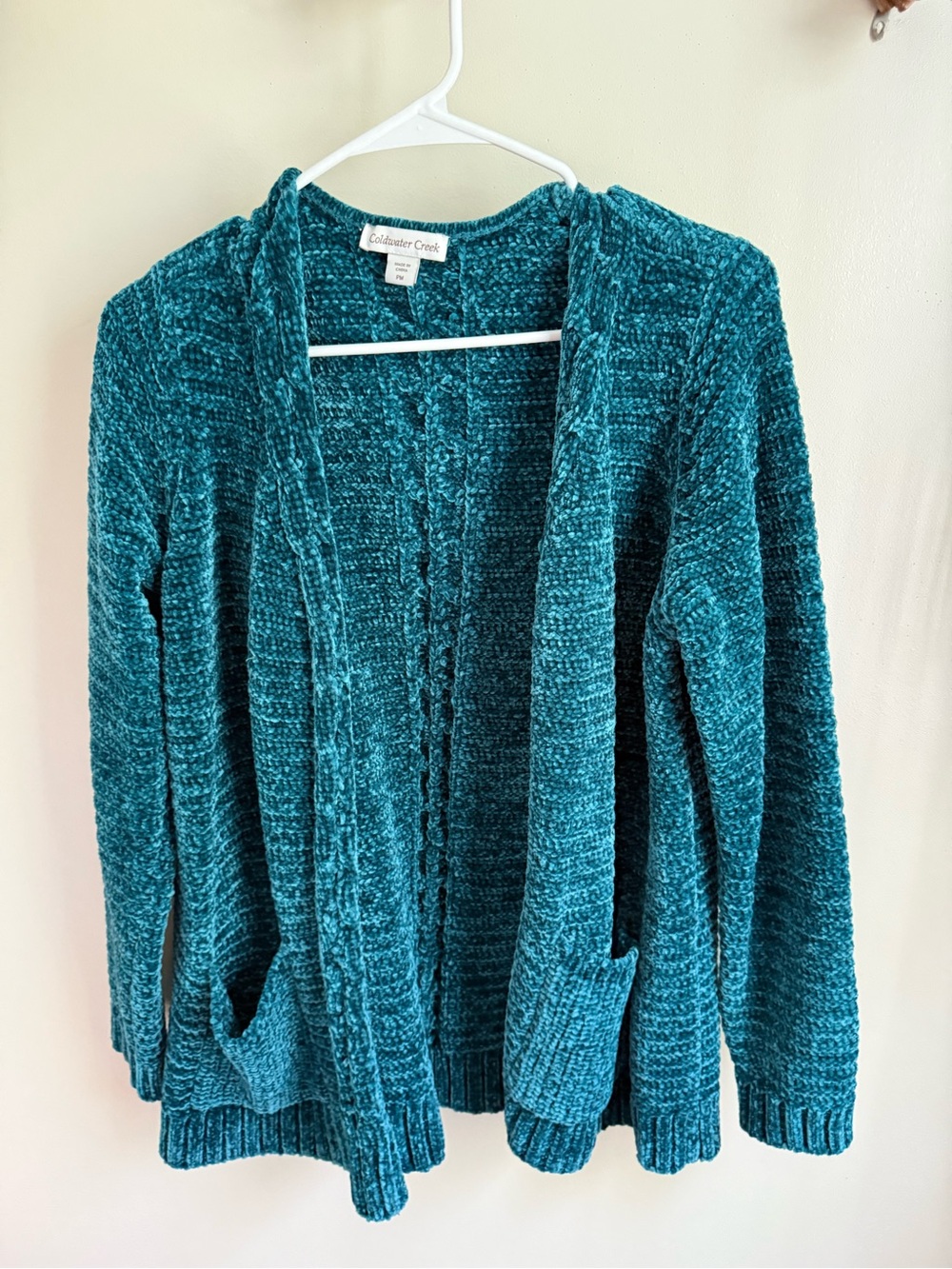 Coldwater Creek Teal Open-Front Chenille Cardigan